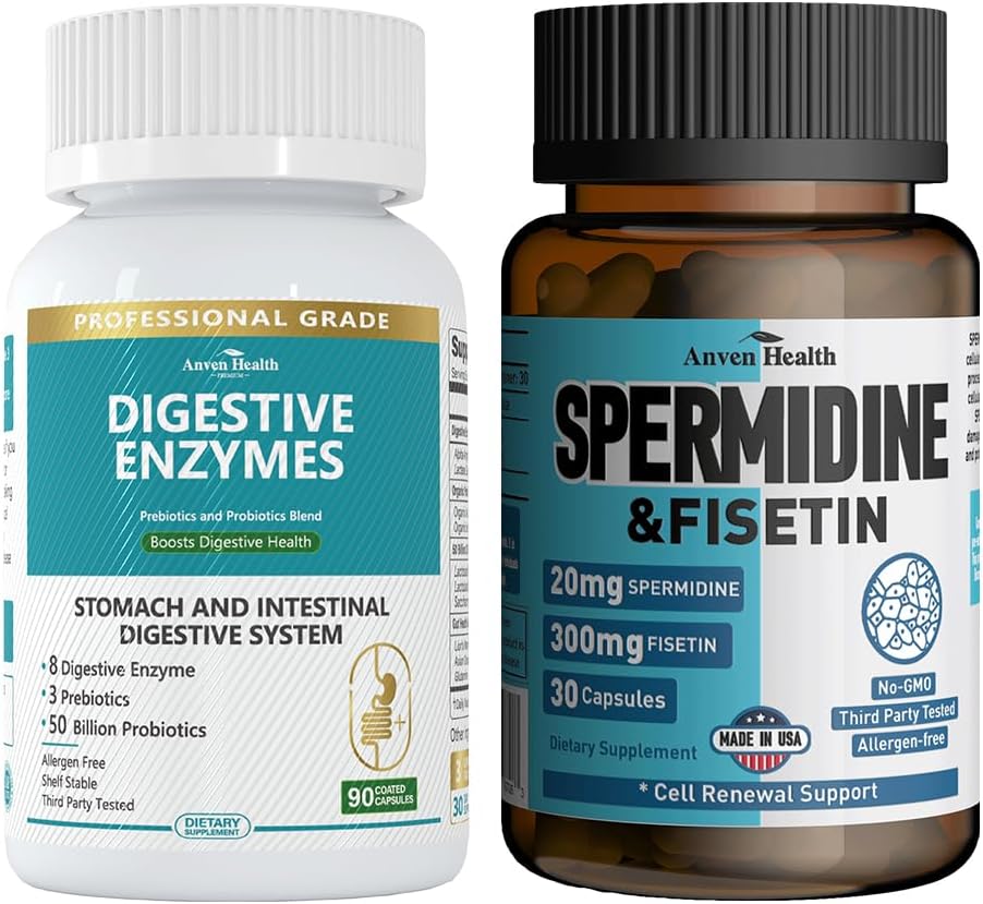 남자와 여자를 위한 800mg 소화 효소 + spermidine & Fisetin 보충교재 - 98% spermidine 3HCL의 20mg