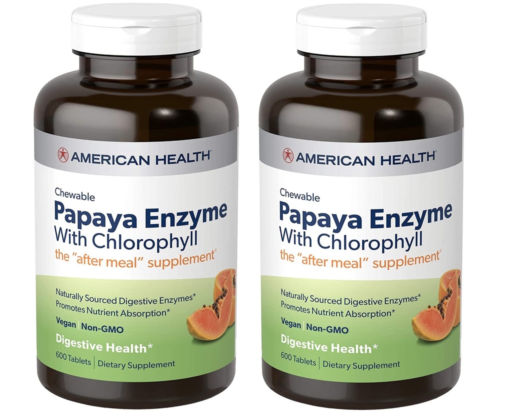 Chlorophyll Chewable 정제를 가진 미국 건강 Papaya 효소 - 600의 조사 (200의 총 봉사) (2의 포장)