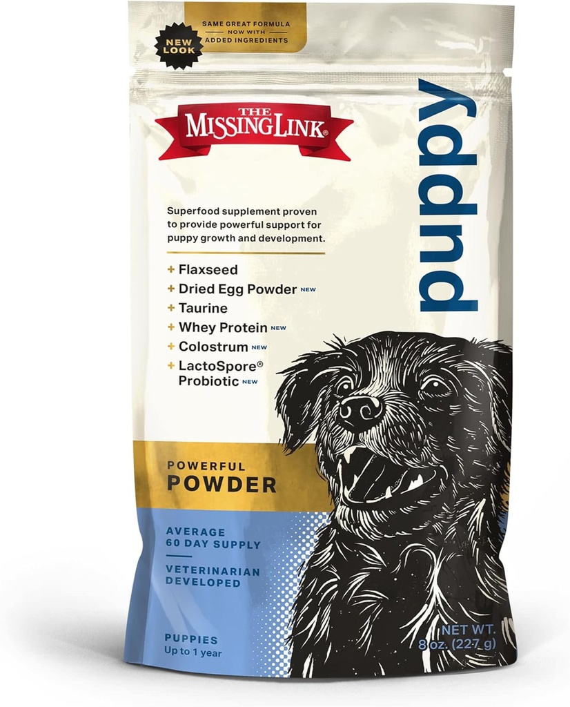 Missing Link Puppy 8oz Supplement - Superfood Powder는 성장 및 개발, 지원 면역, 소화, 뼈, 피부 및 개의 코트를 촉진
