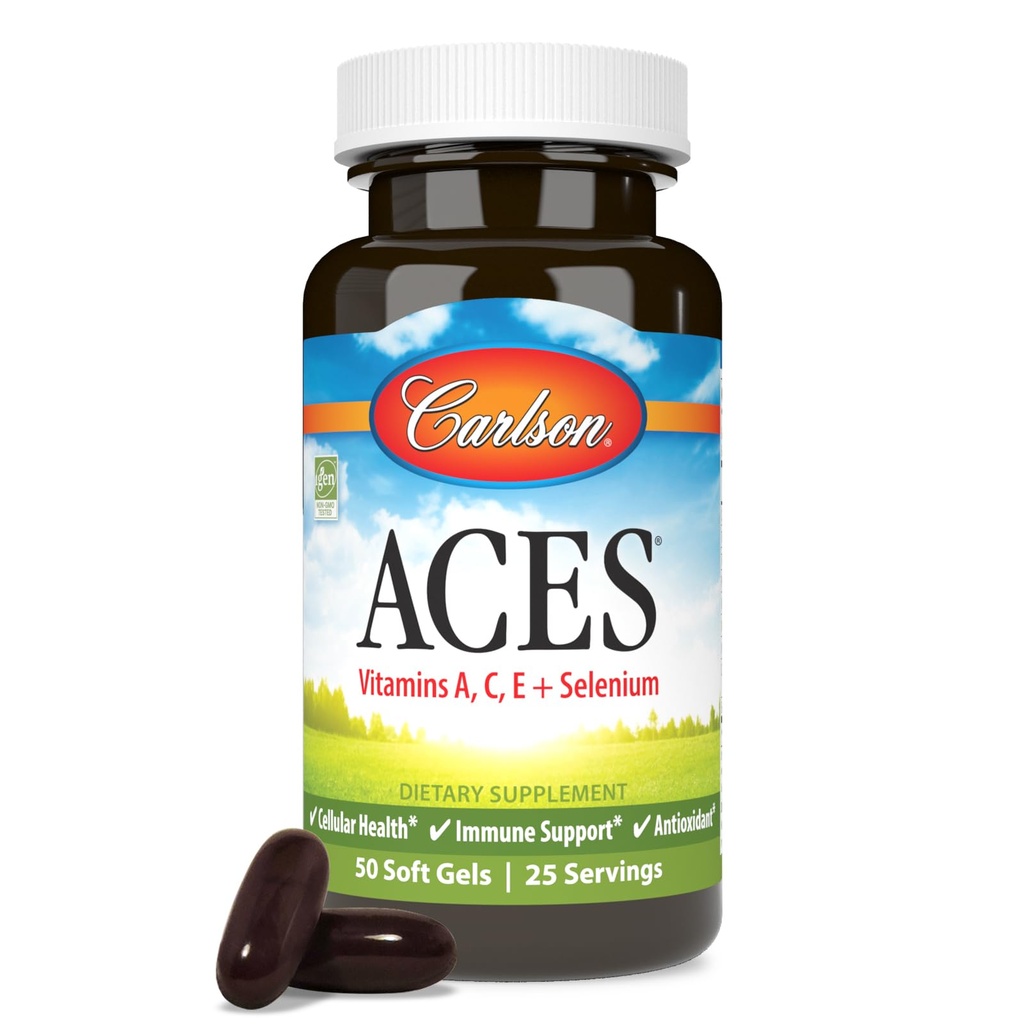 Carlson - ACES, 비타민 A, C, E + 셀렌, 세포 건강 & 면역 지원, 산화 방지제, 50 Softgels