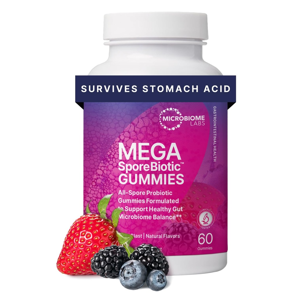 Microbiome Labs Spore는 여성, 남성 및 아동을위한 Probiotic Gummies를 기반으로합니다. MegaSporeBiotic Gummies - 소화 건강 및 미생물 지원을위한 4 Bacillus Probiotics - 베리 맛 (60 Gummies)