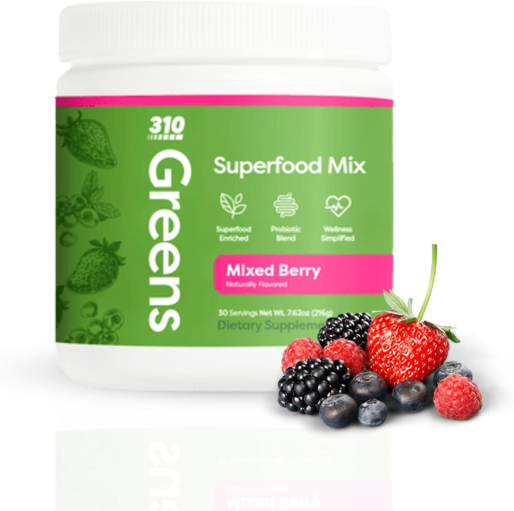 310 영양 유기 Superfood Greens Powder – 매일 Greens Spirulina, 야채 효소 및 산화 방지제와 슈퍼 그린 파우더 보충 – 면역 부스트 – 혼합 Berry, 30 서빙