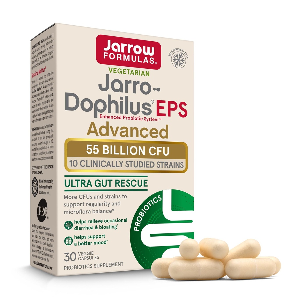 Jarrow Formulas Jarro-Dophilus EPS 고급, 55 억 CFU Probiotics, 성인을위한 소화 지원, 30 Probiotic Supplement Veggie 캡슐, 최대 30 일 공급