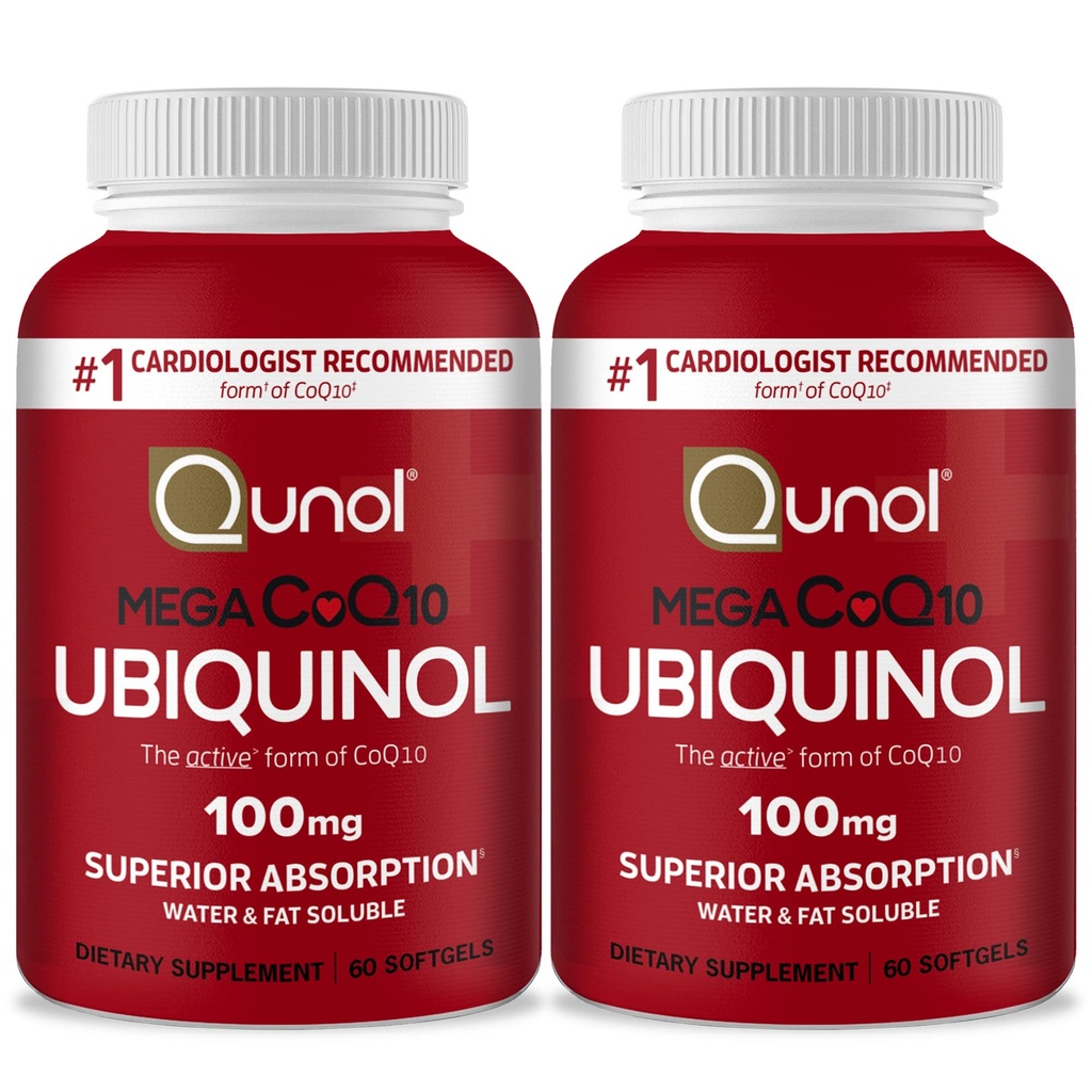 Qunol 메가 Ubiquinol Coq10 100mg의 우량한 흡수, 특허가 주어진 물 및 뚱뚱한 수용성 심장 Q10의 Antioxidant, 심장 건강, 60 Softgels, 2의 팩