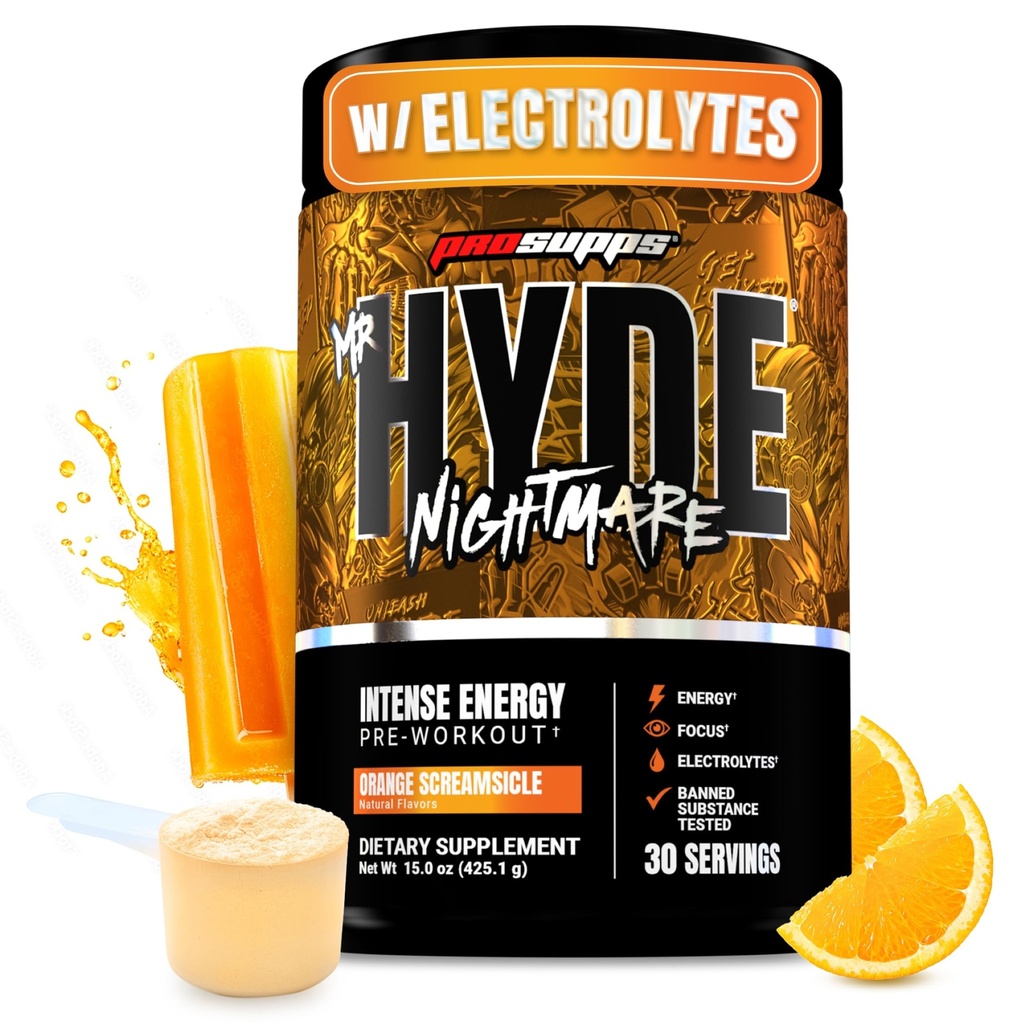 PROSUPPS Mr. Hyde Nightmare Pre Workout Powder with Caffeine & Beta Alanine - 강렬한 에너지, 정신 초점 및 성능을위한 Preworkout - 체육관 및 피트니스 보충제 (오렌지 크림, 30 서빙)