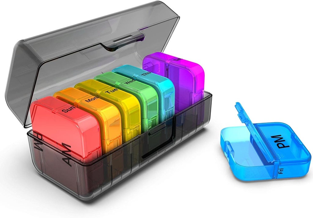 Daviky Pill Box 7 Day, Pill 주최자 2 Times a Day, Pill Case 주최자 7 Day Am Pm, 휴대용 여행 Pill 주최자, Daily Pill Box 주최자, Fish Oil, 비타민, 보충교재를위한 대형 Pill 주최자