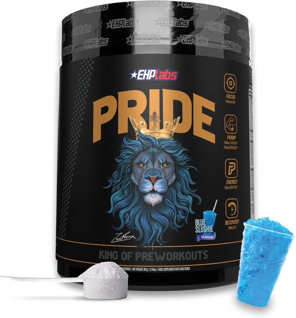 EHP Labs Pride Pre 운동 분말 에너지 보충교재 - 남자 & 여자를 위한 설탕 자유로운 운동, BCAA를 가진 에너지 분말 부스트 음료 - Caffeine의 280mg - 파랑 Slushie (40 봉사)