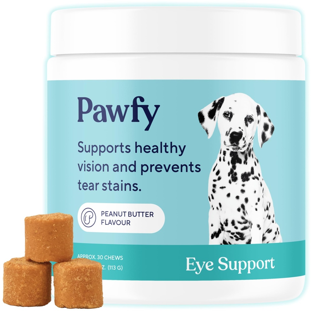Pawfy Eye Support Soft Chews | Tear Stains 방지 | 지원 Eyesight | 전체 눈 건강 | 루테인, 크릴 오일 및 아스타슈타인