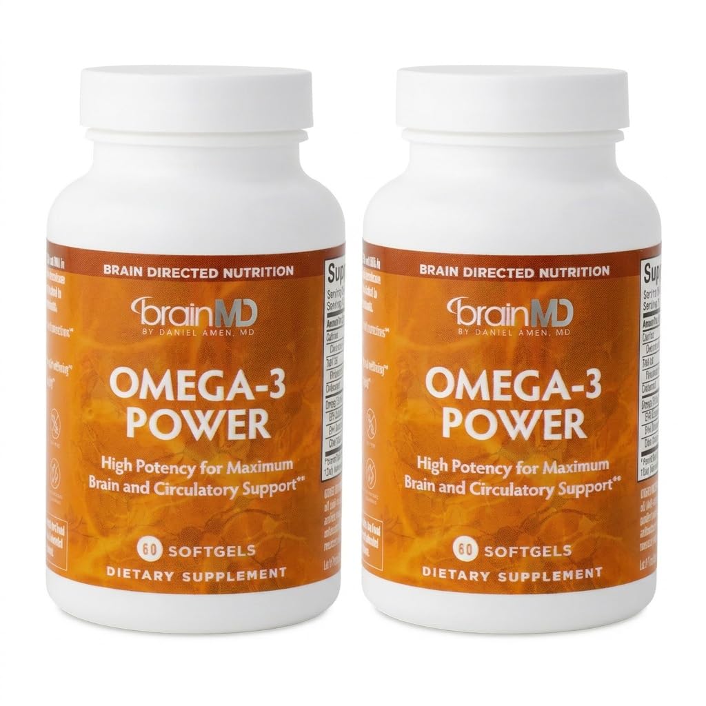 BrainMD 박사 Amen Omega-3 힘 - 60의 캡슐, 2의 팩 - 합동 & 면역 지원 보충교재 - DHA & EPA를 포함합니다 - 글루텐 자유로운 - 60의 총 서빙