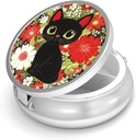 Pill Box-3 Compartment Purse & Pocket Mini Metal Pill Holder Travel Pill Container를 위한 작은 알약 케이스는 비타민 BPA-Free (Cute Cat)를 보유합니다