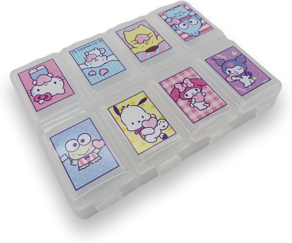Sanrio Characters Die-Cut 약 보충교재 8 Subdivision 뚜껑 (Mix)를 가진 휴대용 부속품 상자 여행 다색