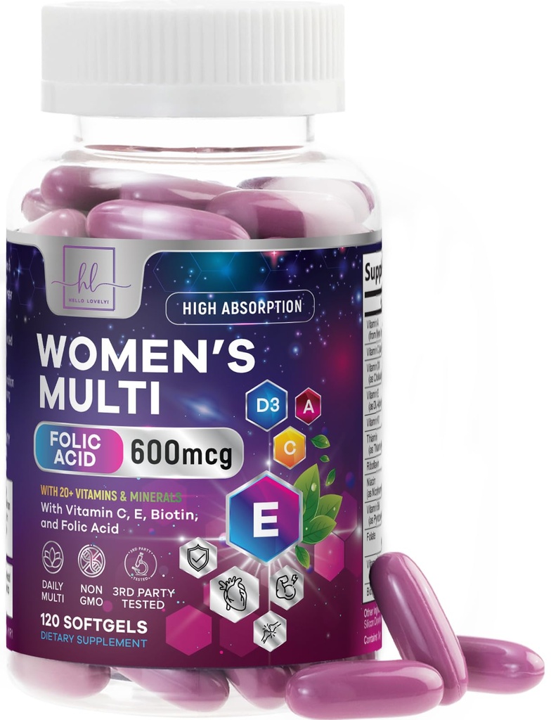 여성을 위한 Multivitamin - Biotin, 칼슘, Folic 산, 철, 아연, 비타민 A, C, D, E & B 비타민, 여성 헤어 스킨 및 네일 비타민 보충제 - 120 Softgels