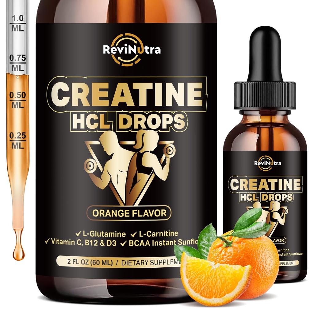 Creatine HCL 남성 & 여성, 1500mg 액체 크레아틴 염산염, 높은 흡수, 2 Fl Oz 오렌지 풍미를 위한 액체 하락