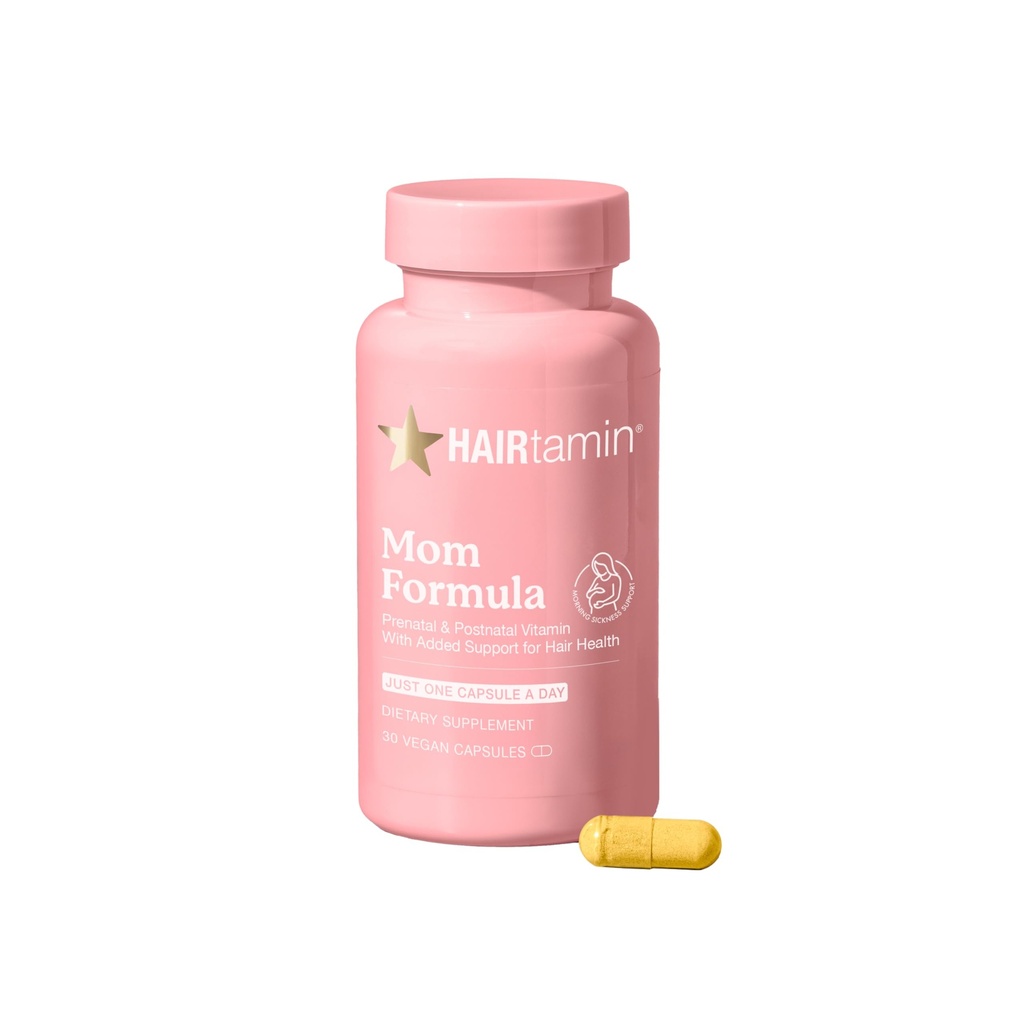 HAIRtamin MOM Vegan Prenatal & Postnatal Multivitamin 보충교재 & 머리 비타민 임신, Postpartum, Breastfeeding Probiotic Biotin, 아연, 철 (30 조사)를 가진 1 일 머리 비타민