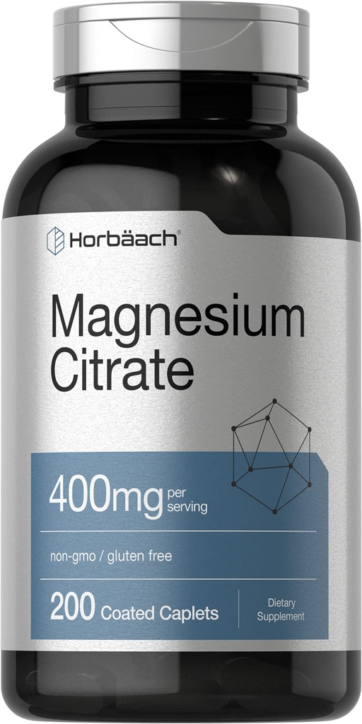 Horbäach Magnesium Citrate | 400mg | 200 모자렛 | 채식주의자, 비 GMO 및 글루텐 무료 보충
