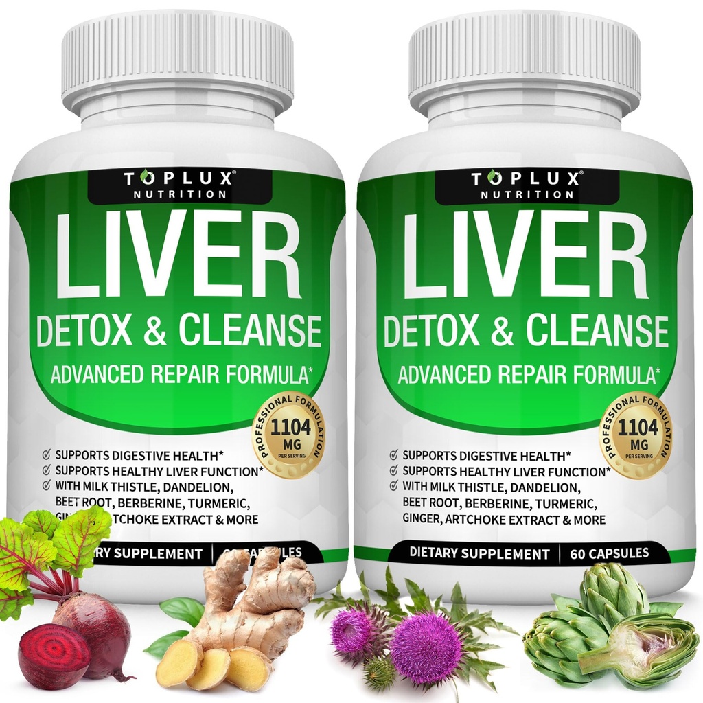 Liver Cleanse Detox & Repair Formula Liver Detox Supplement - Dandelion, Artichoke, Turmeric, Beet Root, Turmeric 및 Natural Fast Herbal Cleansing Non-gmo Vegan 60 캡슐과 우유 이틀