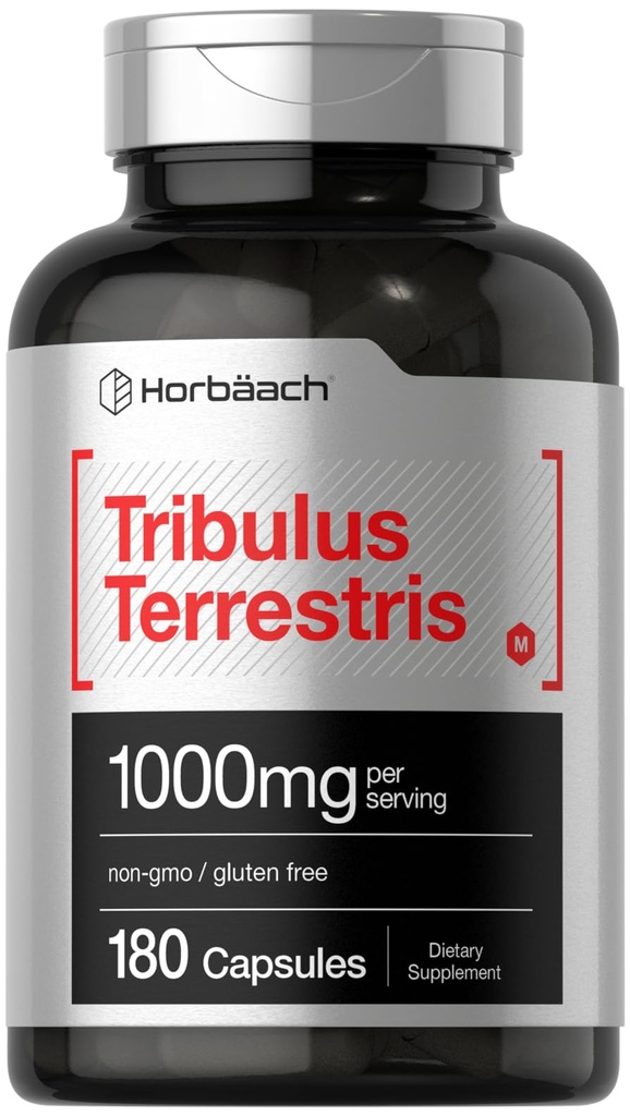 남자를 위한 Horbaach Tribulus Terrestris | 1000mg | 180 캡슐 | 추출물 보충교재 | Non-GMO 및 글루텐 무료