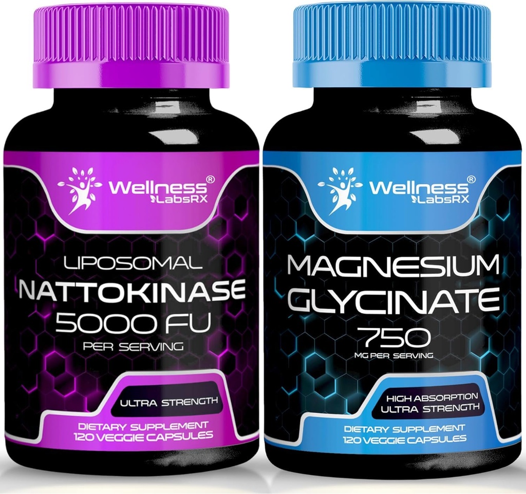 WELLNESS LABSRX Nattokinase 보충교재 캡슐 - 5000 FU - 마그네슘 글리세라이드 캡슐 750 MG