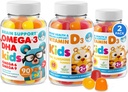 오메가 3 DHA Gummies 및 비타민 D Gummies for Kids & Adults - 물고기 기름과 글루텐 없음 무료 면역 식물 기반 섬유 Chewable