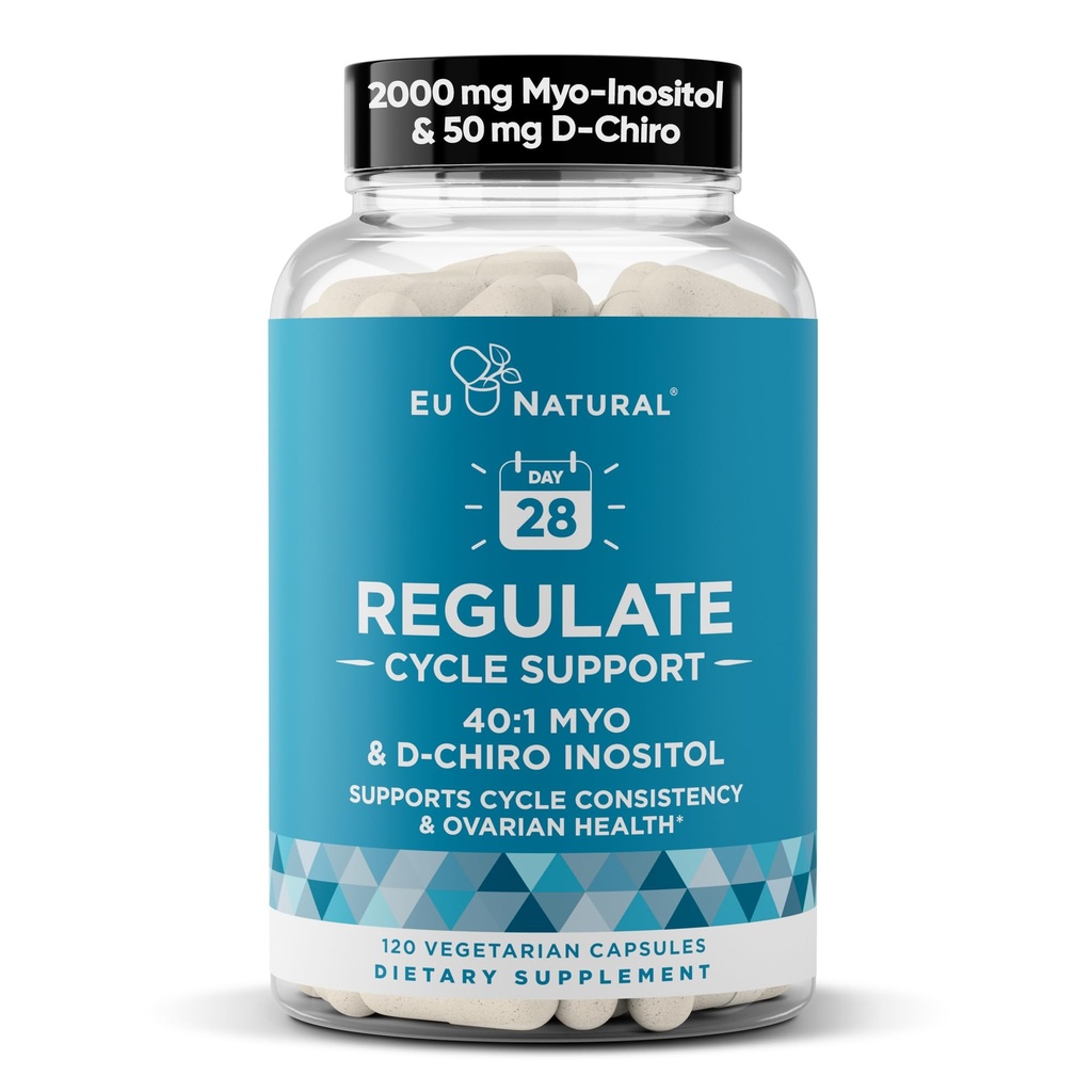 주기 지원 – Optimal에 여성 호르몬 균형 40:1 Myo-Inositol 2000 mg & D-Chiro Inositol 50 mg – 기간 일관성을 위한 보충교재, Menstrual & Ovulation 지원 – 120 Vegan 캡슐