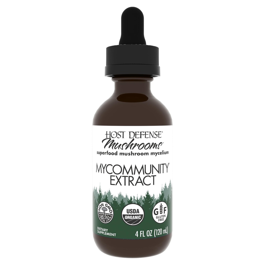 호스트 방어 MyCommunity 추출물 - 17 Immune 지원을위한 Species Blend Mushroom Supplement - Lion 's Mane, Reishi로 추출하십시오. Chaga, Cordyceps, 터키 꼬리 및 기타 - 4 fl oz (120 서빙) *