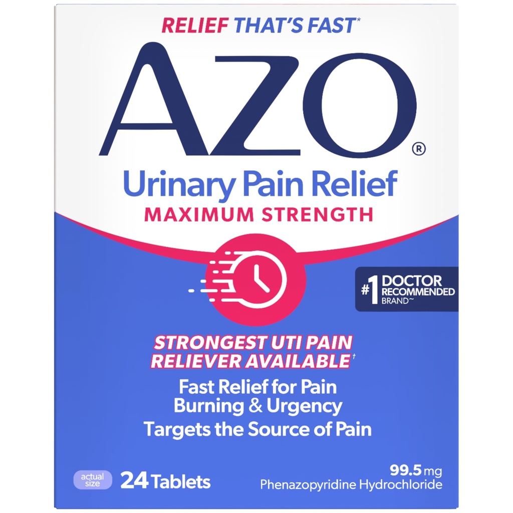 AZO Urinary 진통 최대 힘, UTI 고통, 불타는 & 긴급의 빠른 기복, 고통의 표적 근원, #1 가장 신뢰된 상표, 24의 정제