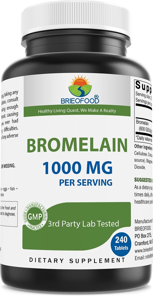 240 정제 봉사 당 Brieofood Bromelain 1000mg - Proteolytic 소화 효소 - 건강한 소화, 합동 건강, 영양 흡수를 지원합니다