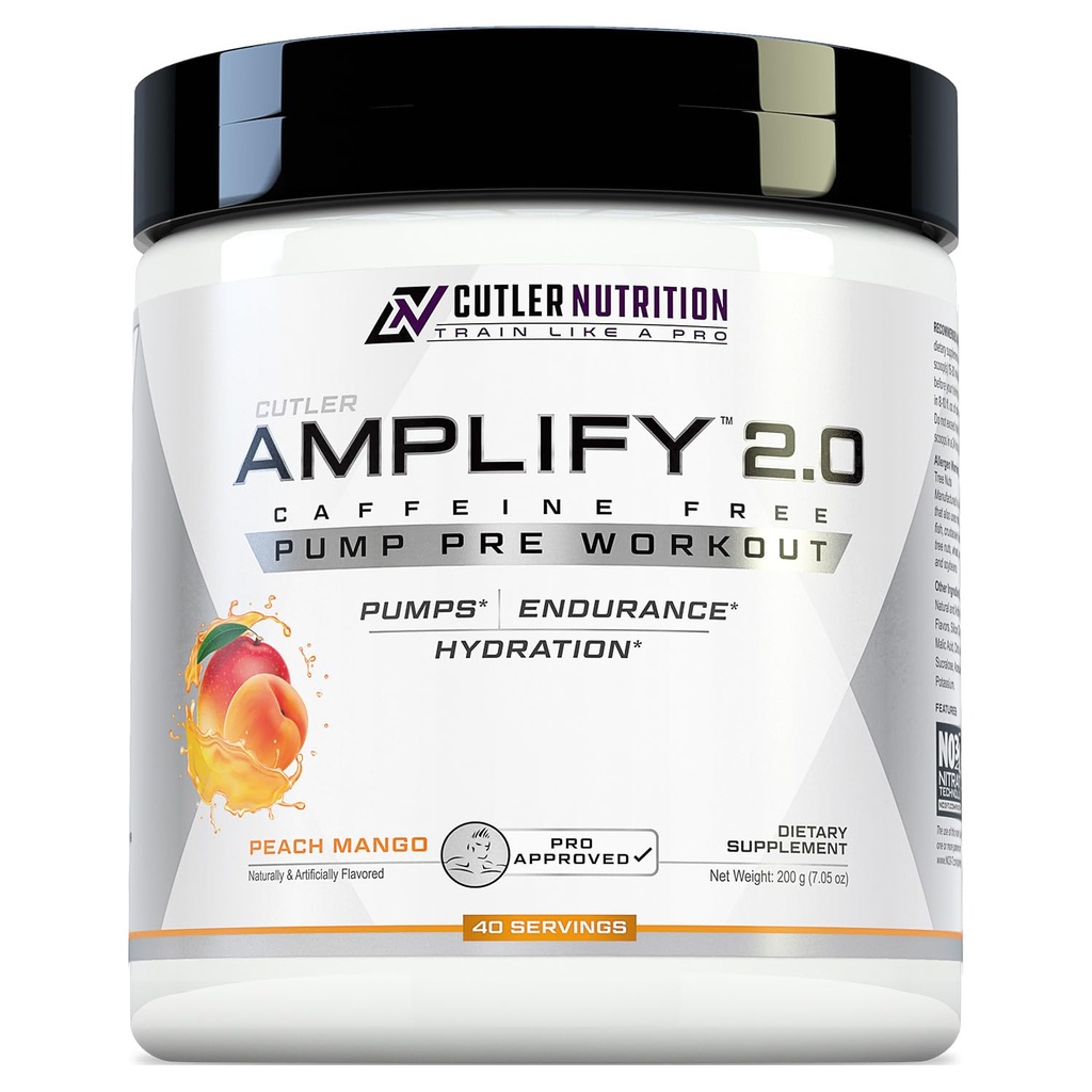 Cutler Nutrition Amplify Pump Pre Workout Caffeine Free Nitric Oxide Booster는 최대 펌프에 대한 Arginine 및 Citrulline Pre-Workout을 함유하고 있습니다.
