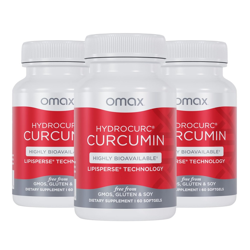 Omax3 HydroCurc Turmeric Curcumin Softgels, 높은 생체 이용 가능 MCT 오일 나노 입자 효능 및 흡수, 관절 건강, 180 Softgels (3 팩)