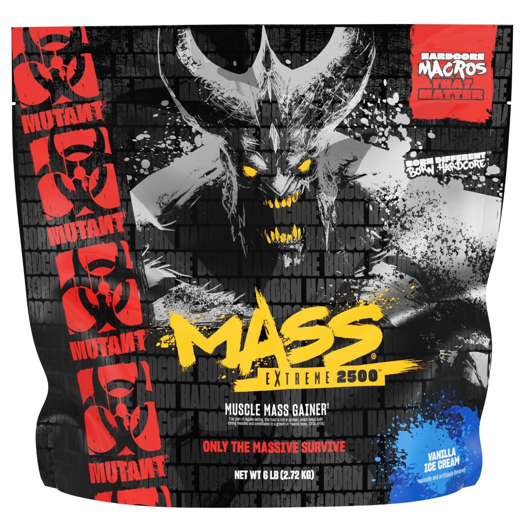 Mutant Mass Extreme Gainer – Whey Protein Powder – 근육 크기와 강도 구축 – 고밀도 클린 칼로리 (Vanilla Ice Cream, 6 파운드)