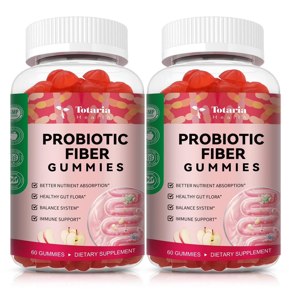 성인 및 청소년을위한 9-in-1 Probiotic 섬유 Gummies 16G 섬유, 5 억 CFU Bacillus Coagulans, Inulin, Digestive, Gut & Immune Wellness - 2 병