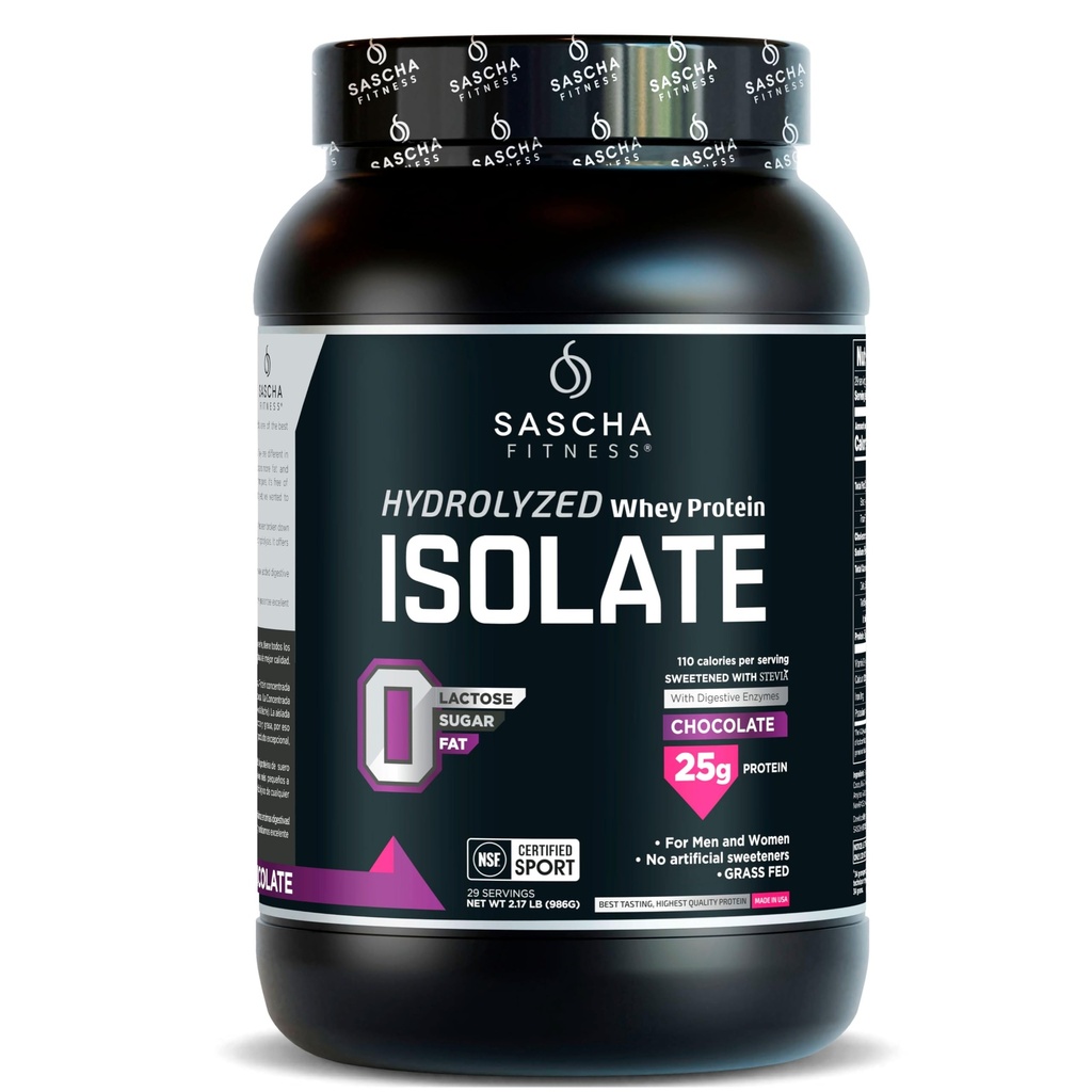 SASCHA FITNESS Hydrolyzed Whey Protein Isolate, 100 % Grass-Fed (2 파운드, 콜레이트)