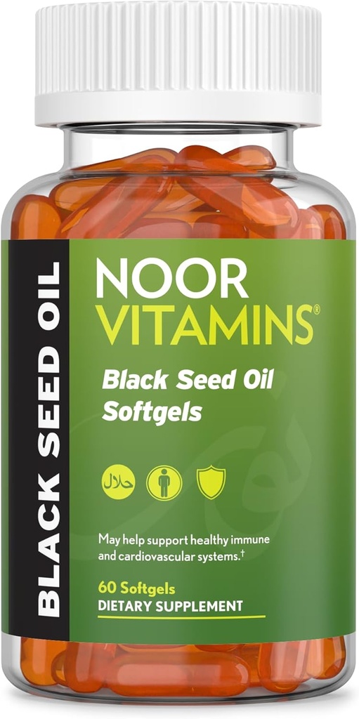 Noor 비타민 Halal 검정씨 기름 캡슐, Halal 비타민, Nigella Sativa, Thymoquinone, 비 GMO, 글루텐 자유로운, 60 조사에서 1000 mg 까만씨 기름