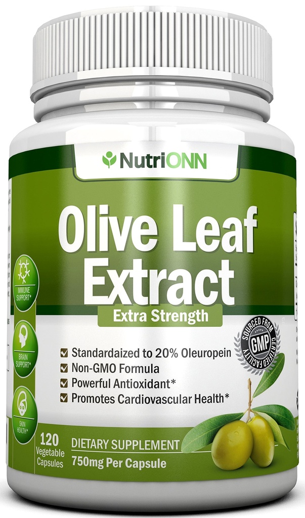 올리브 리프 추출물 - 750 Mg - 120 캡슐 - 여분의 힘 - 20 % Oleuropein - Non-GMO 공식 - 순수한 올리브 잎에서 우수한 품질 - 강력한 산화 방지제 - 심장, 피부 및 두뇌에 큰