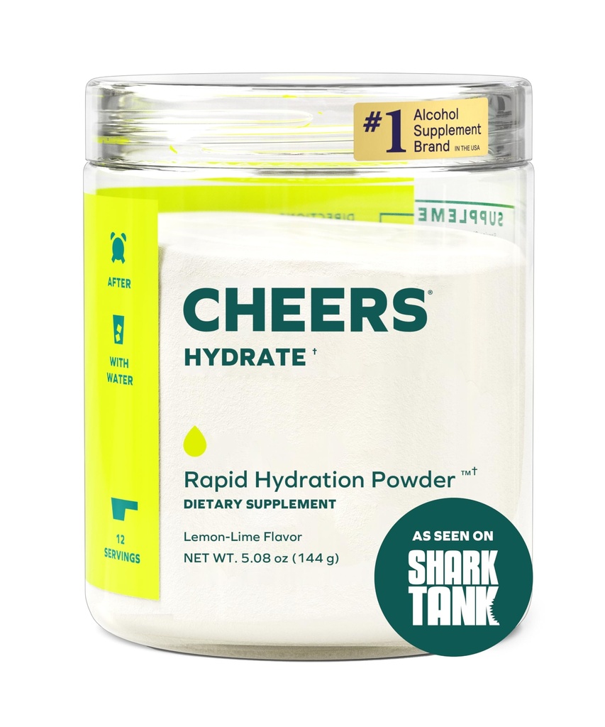 치어스 히드라테 | 구강 내수성 솔루션 | Rapid Hydration 용 Electrolytes | 레몬 라임 맛 | 12 서빙 | 나트륨, 칼륨, 글루로스를 이용한 전해질 보충