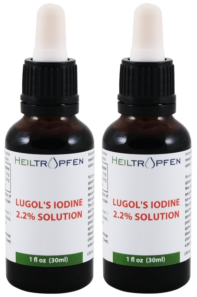 2X 2.2% Lugol의 Iodine 해결책 2x1 Fl Oz - 2x30 ml | 약제 급료 성분 | Lugols 해결책 Iodine와 칼륨 Iodide로 만드는 | 두 병의 세트 | Heiltropfen®