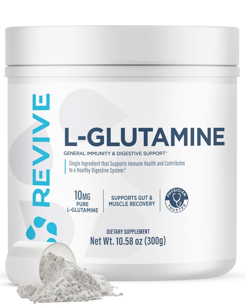 Revive Gut L 글루타민 분말 MD - 성인을 위한 근육 회복 & 면역 체계 승압기 - 소화 건강 & 감소 근육 Soreness를 승진시킵니다 - 면역력 & 소화 Vegan 순수한 L 글루타민 보충교재