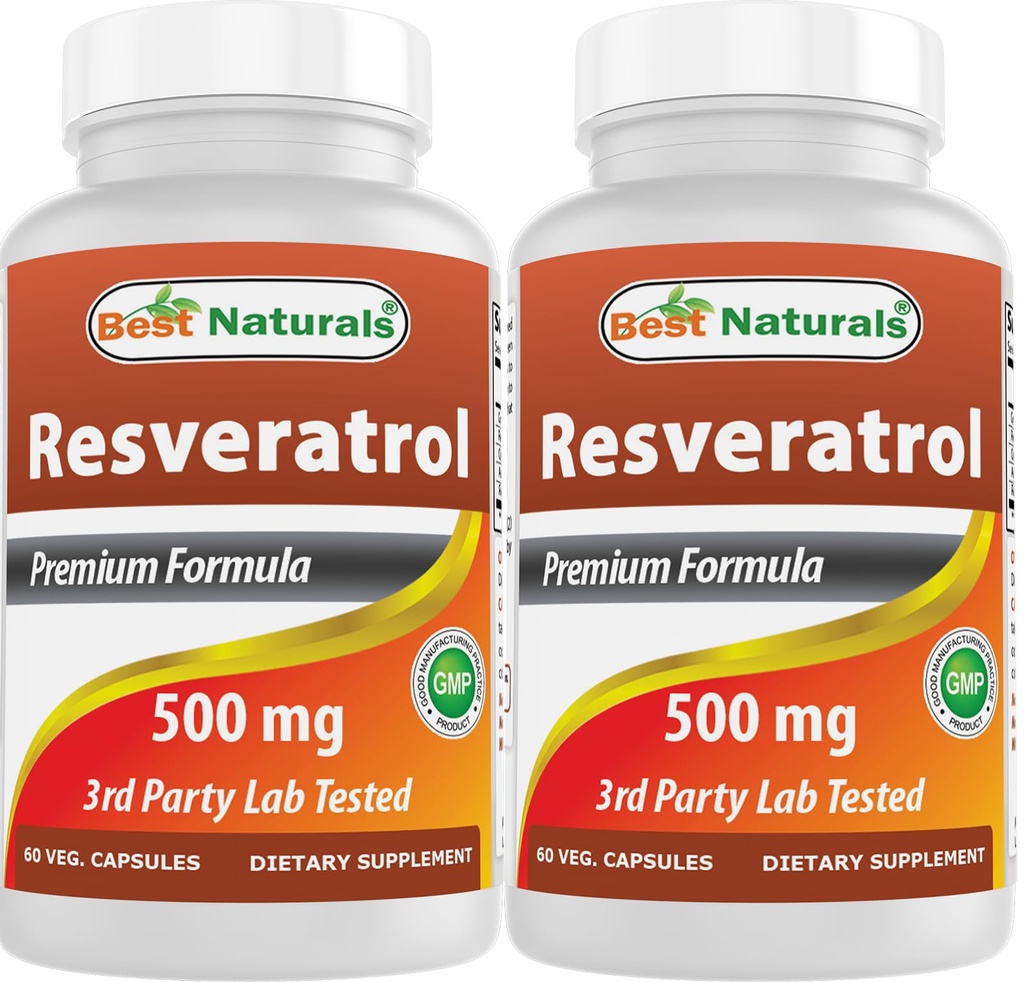 최고의 자연 2 팩 Resveratrol Complex 500 mg 60 Veg 캡슐 포도 피부, 레드 와인, Quercetin로 만든 - 글루텐 무료 & 비 GMO - (총 120 캡슐)