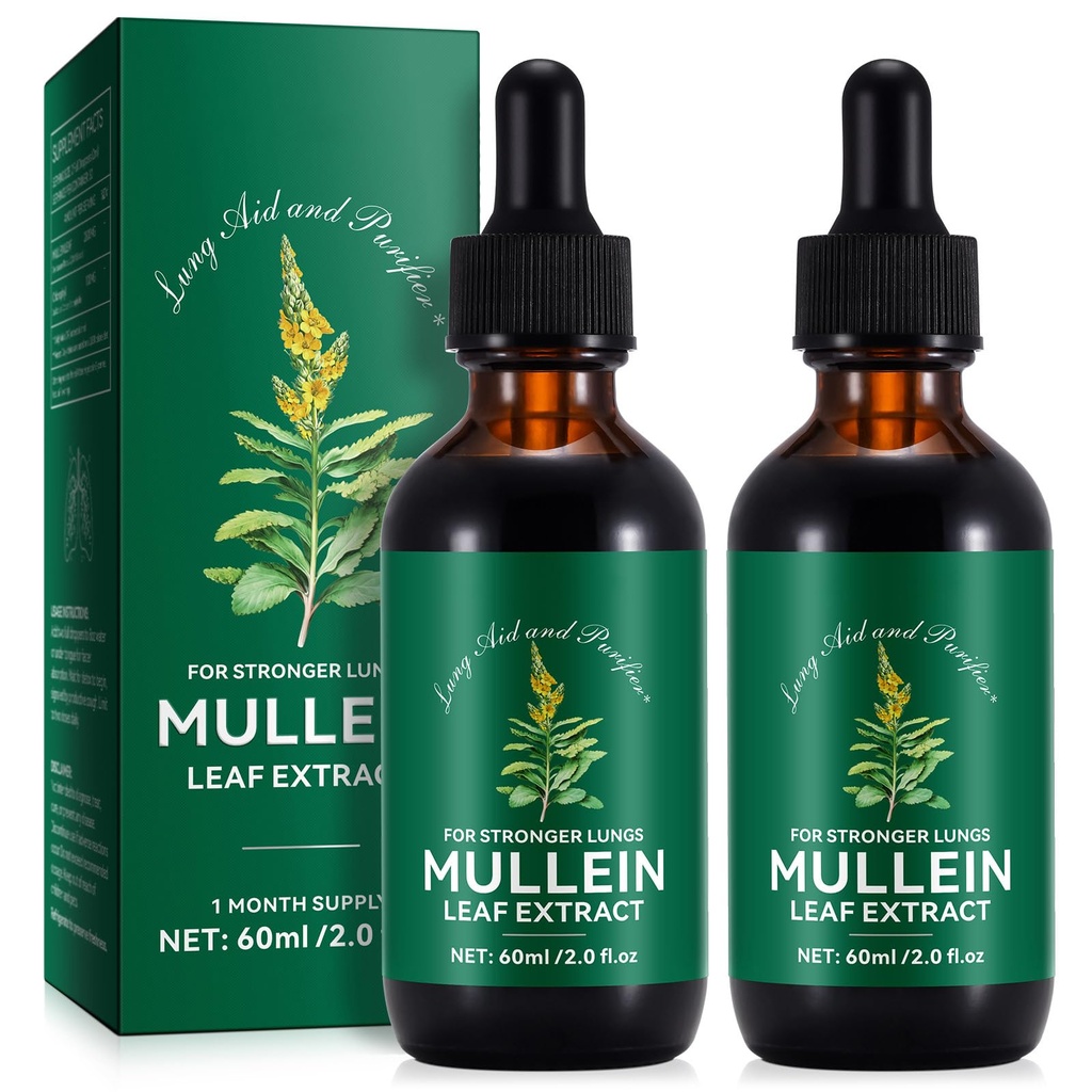 Lungs 4 Fl Oz 용 Mullein Drops - Chlorophyll가있는 Lungs 용 Mullein 잎 추출물 - Lung Cleanse, 호흡 지원, Boosts Immunity, Digestive Wellness 용 천연 초본 보충