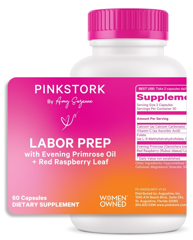 핑크 Stork Labor Prep 보충 – 세 번째 트리 에스테, Gentle Labor & Postpartum 지원, 임신 및 모유 수유, 60 Vegan 캡슐에 대한 저녁 Primrose 오일 & 레드 라즈베리 리프