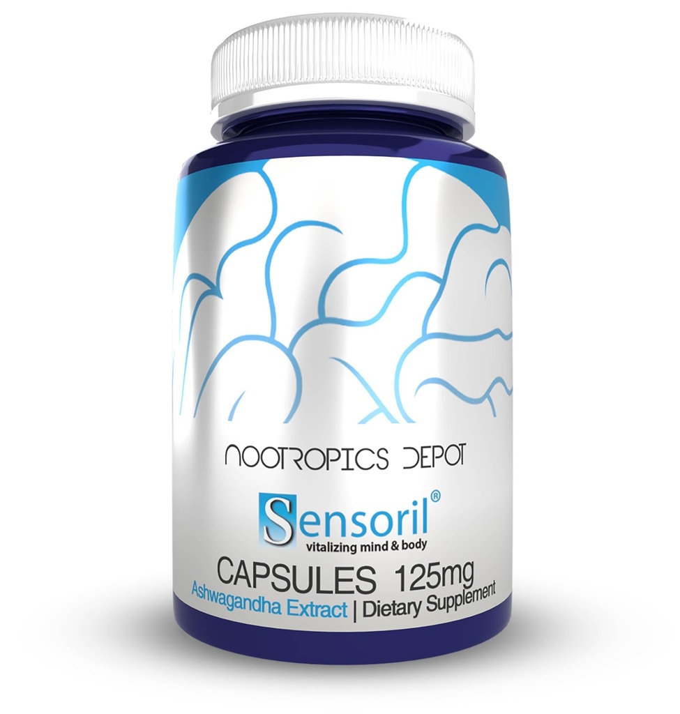 Nootropics Depot Sensoril Ashwagandha 캡슐 | 125mg | 180 Ct. | Ayurveda Supplement | 표준화 된 와니아 소미페라 추출물 | 건강한 에너지, 정신 건강 증진 + 심장 혈관 건강 지원