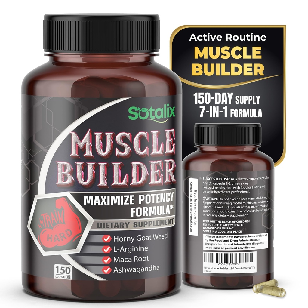 L-Arginine & Tribulus와 매우 근육 빌더 보충 – 스포츠 교육 지원 – 150 캡슐 (150 일 공급)