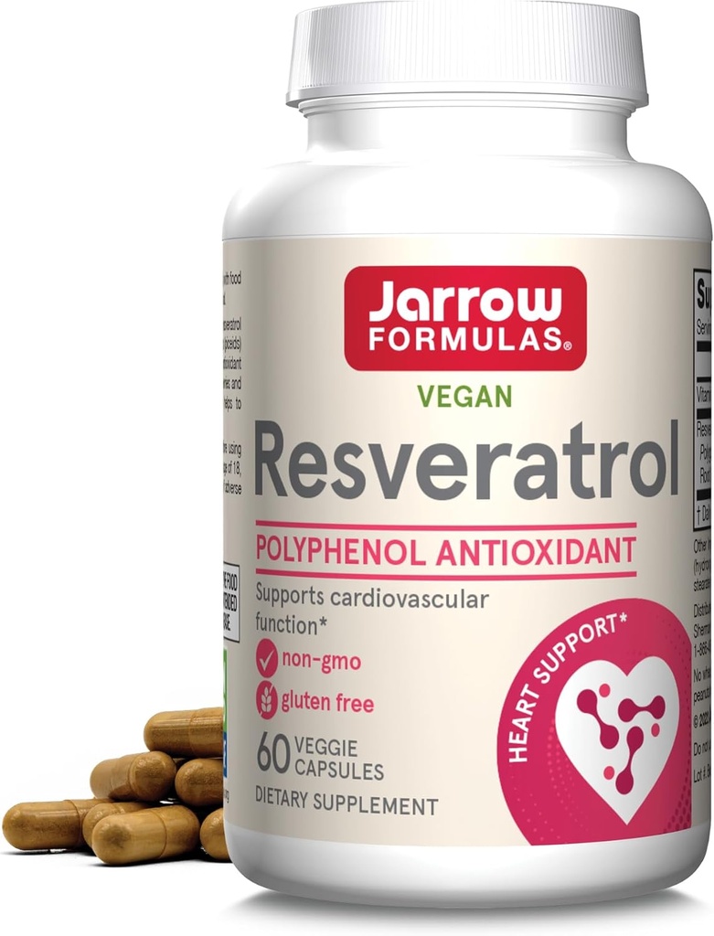 Jarrow Formulas® Resveratrol 100 mg, 규정식 보충교재, 심혈관 기능, 60 Veggie 캡슐, 60 일 공급을 위한 산화 방지제 지원