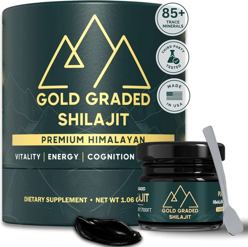 Shilajit 수지 | 500mg 고 효능, Shilajit Pure Himalayan Organic, 85 + Trace Minerals & Fulvic Acid | 에너지 및 면역 지원을위한 Shilajit | 골드 그레이드 Shilajit, 남성 및 여성용 Shilajit | 30g