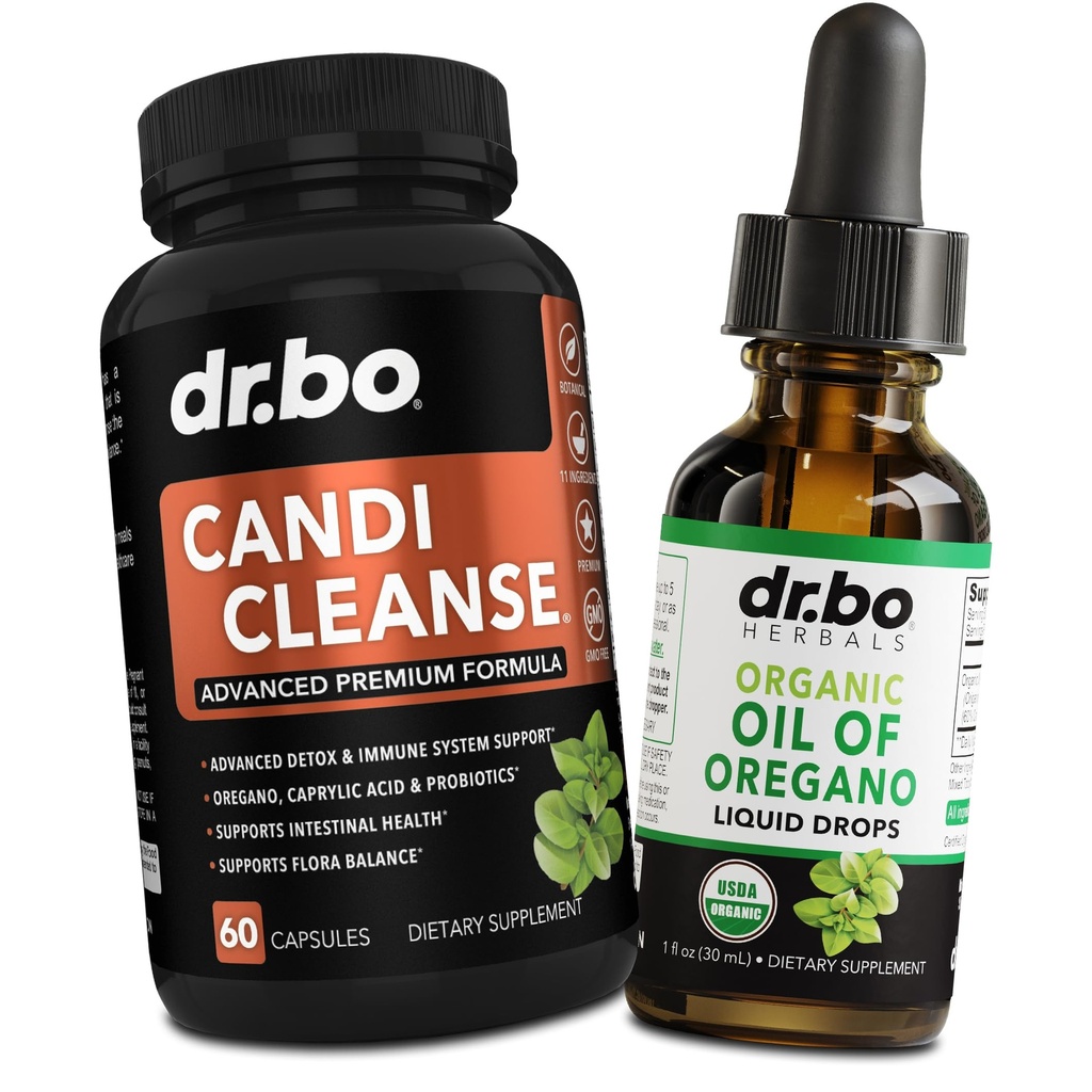Candi Cleanse & Oregano Oil Drops - 추가 강도 Probiotic Cleanser & 유기 액체 - 자연 구두 초본 Caprylic 산성 캡슐 & Oregano Drops Tincture 추출물의 기름