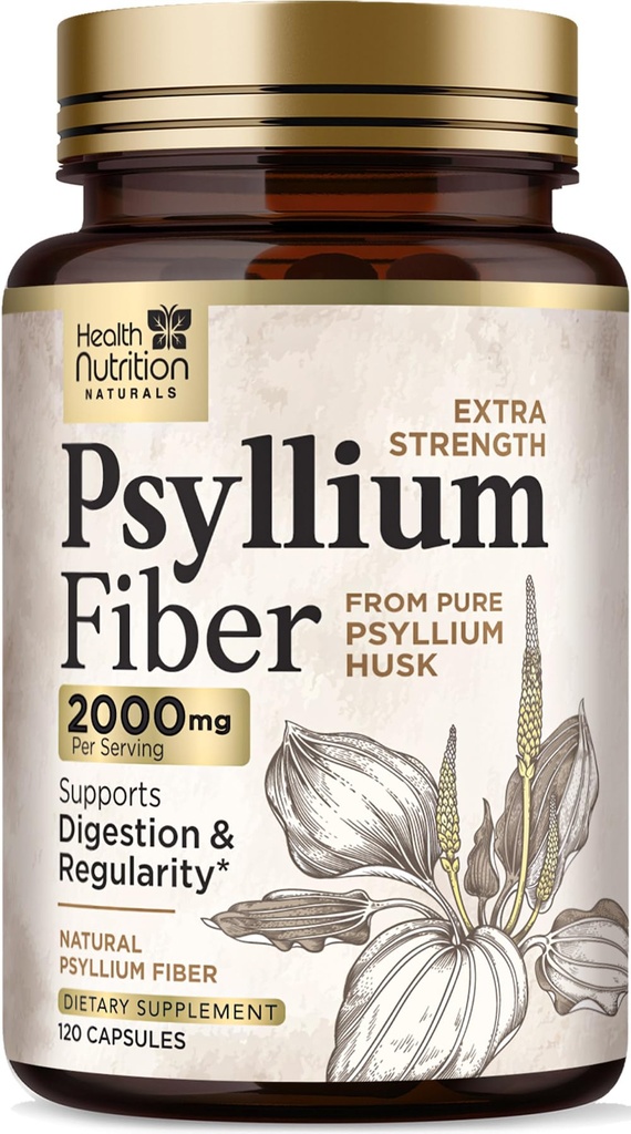 Psyllium Husk 캡슐 1500 mg - 천연 섬유 보충 알약, 매일 소화, 콜론 건강, & 일정한 지원, 식물 근거한 Psyllium Husks 분말 모자, 채식주의자, 비 GMO - 120 Veggie 캡슐