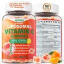 성인을 위한 Liposomal 비타민 C 1000mg Gummies - Elderberry, 아연 & 8mg 철, 설탕 자유로운 Vit C 보충교재, 에너지, 교원질 승압기 60 조사를 위한 매일 면역성이 있는 지원 Gummies