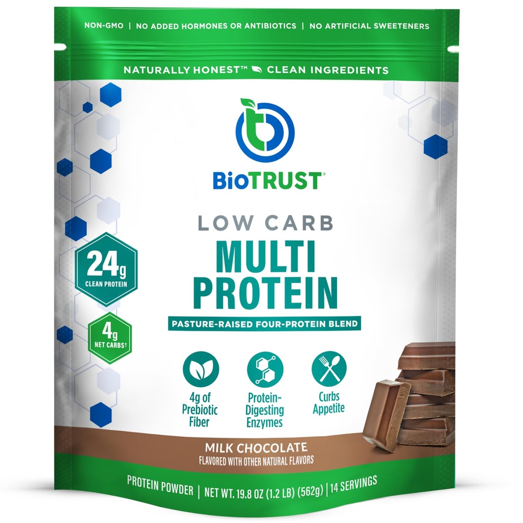 BioTrust Low Carb Protein Powder – Grass-Fed Hormone Free Cows에서 맛있는 Whey & Casein 혼합 – 비 GMO, 글루텐 무료 (콜레이트)