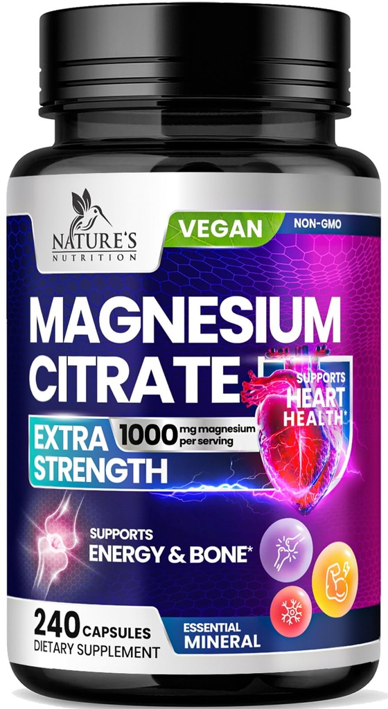 마그네슘 구연산염 보충교재 알약 1000mg - 뼈, 근육, 심장, 남자 & 여자, Vegan Mag 무기물, 비 GMO, 미국에서 병에 넣어진, 240의 캡슐을 위한 3X 힘 마그네슘 보충교재