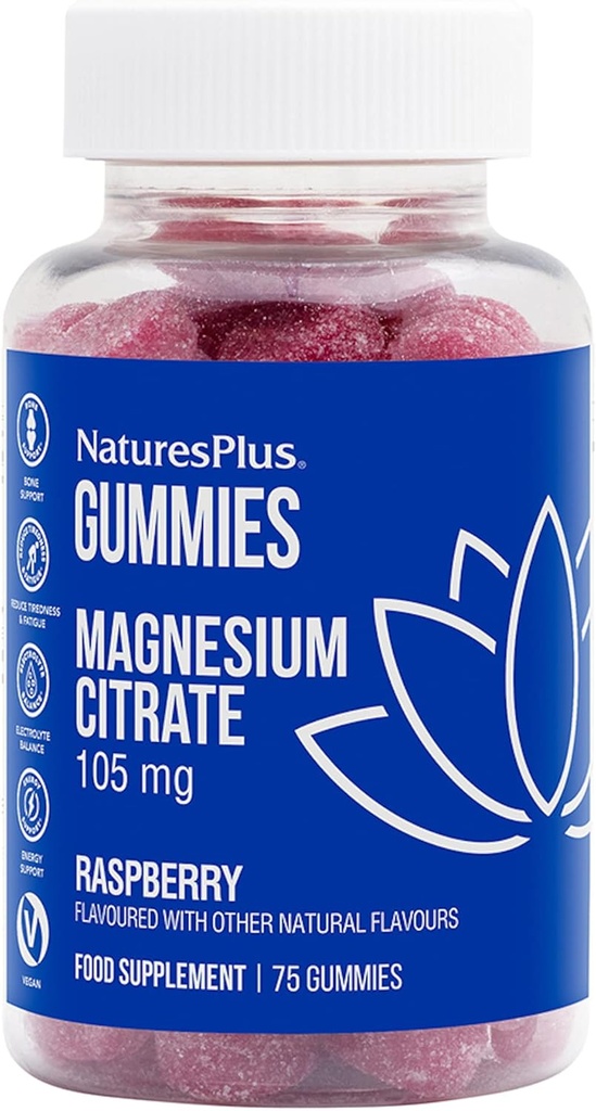 NaturesPlus Gummies 마그네슘 구연산염 - 75 Gummies, Raspberry - Calm The Mind & Body, Supports Bone 조밀도 - 채식주의 자, 글루텐 무료, Non-GMO - 25 서빙